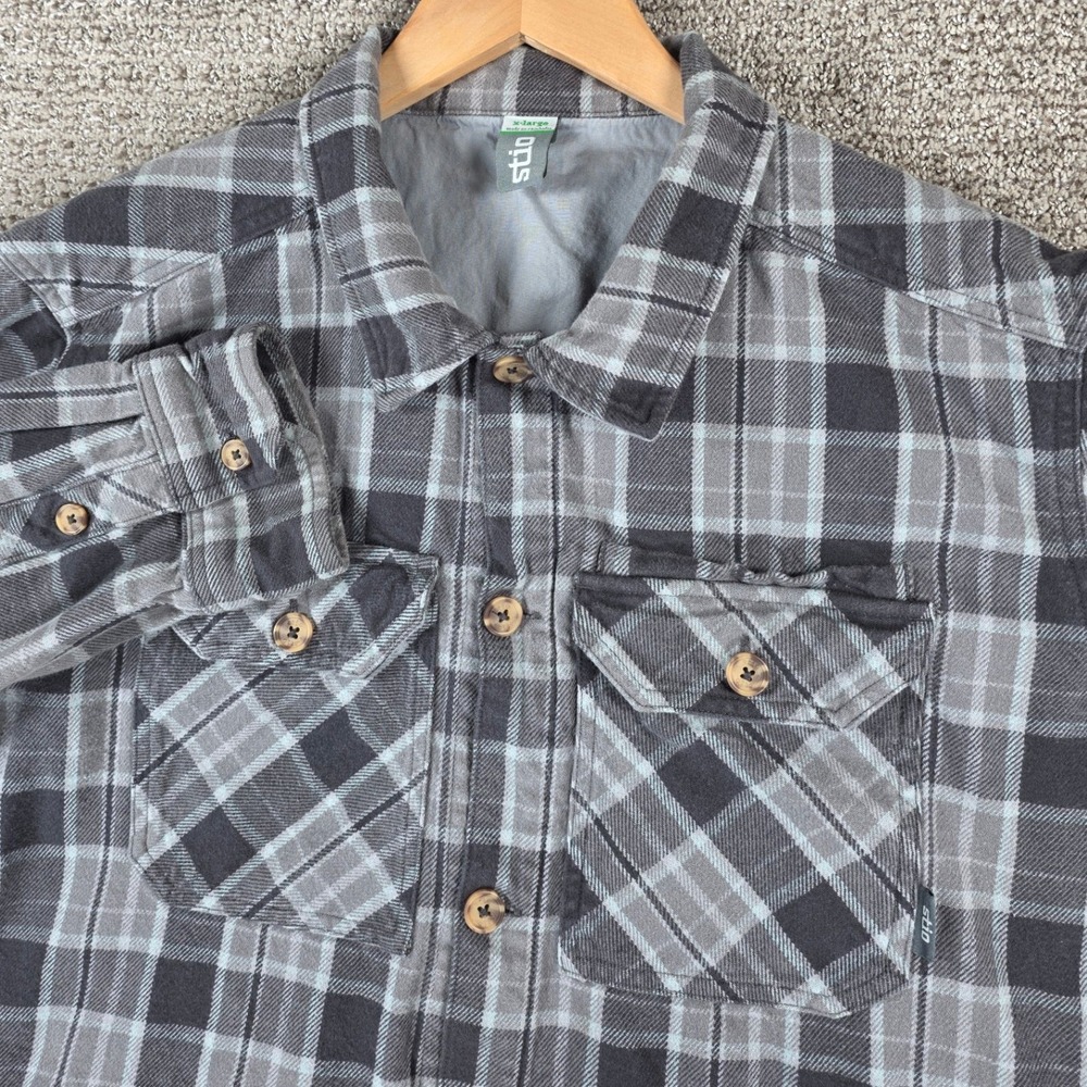 Stio Mens Hutkeeper Heavyweight XL Gray Plaid Flannel Button Shirt‎ Long Sleeve